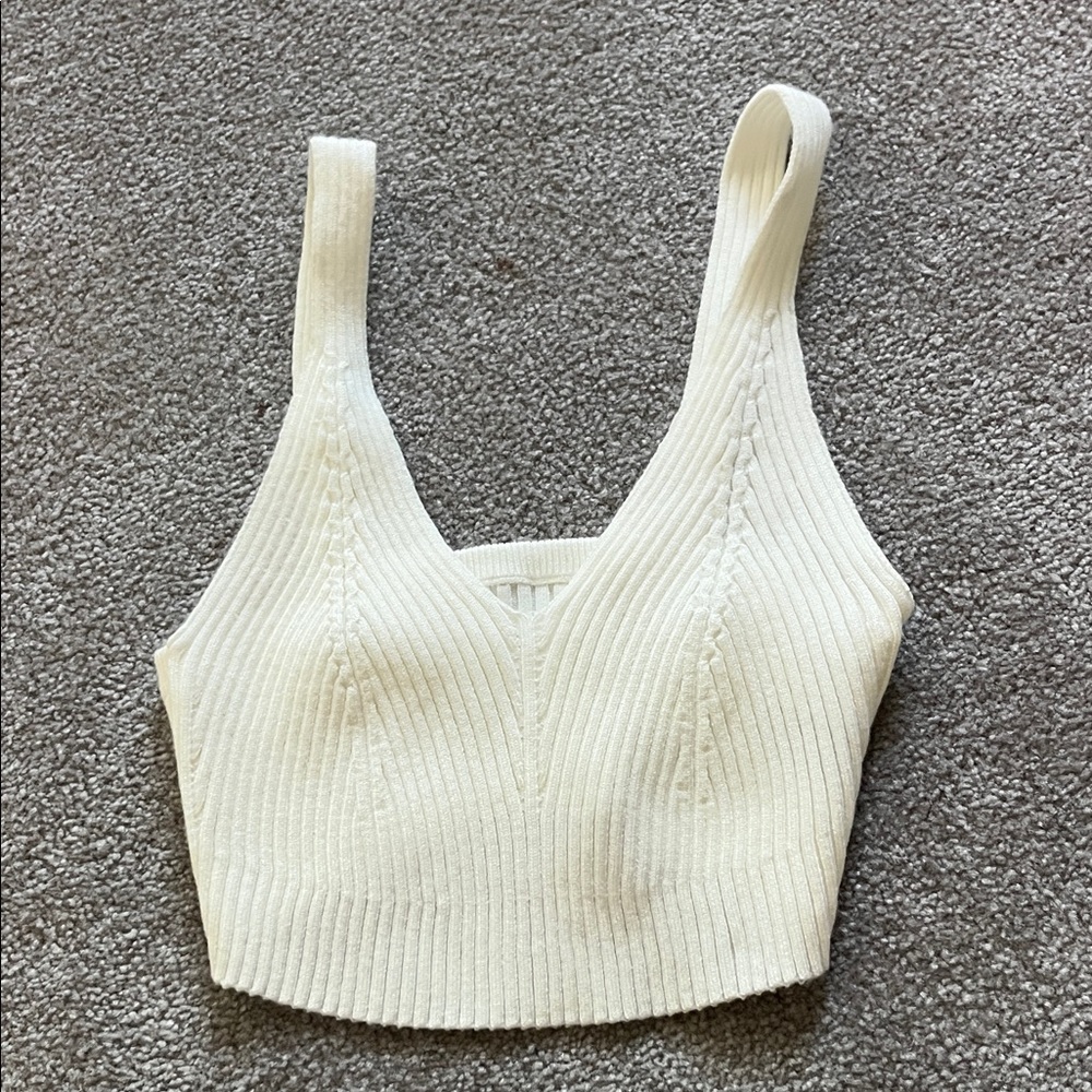 Elegant Cream Ribbed Knit Top